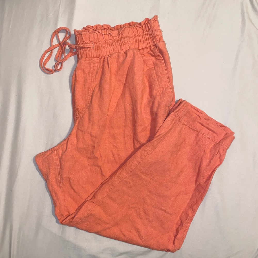 A New Day - Coral High-Waisted Linen Pants